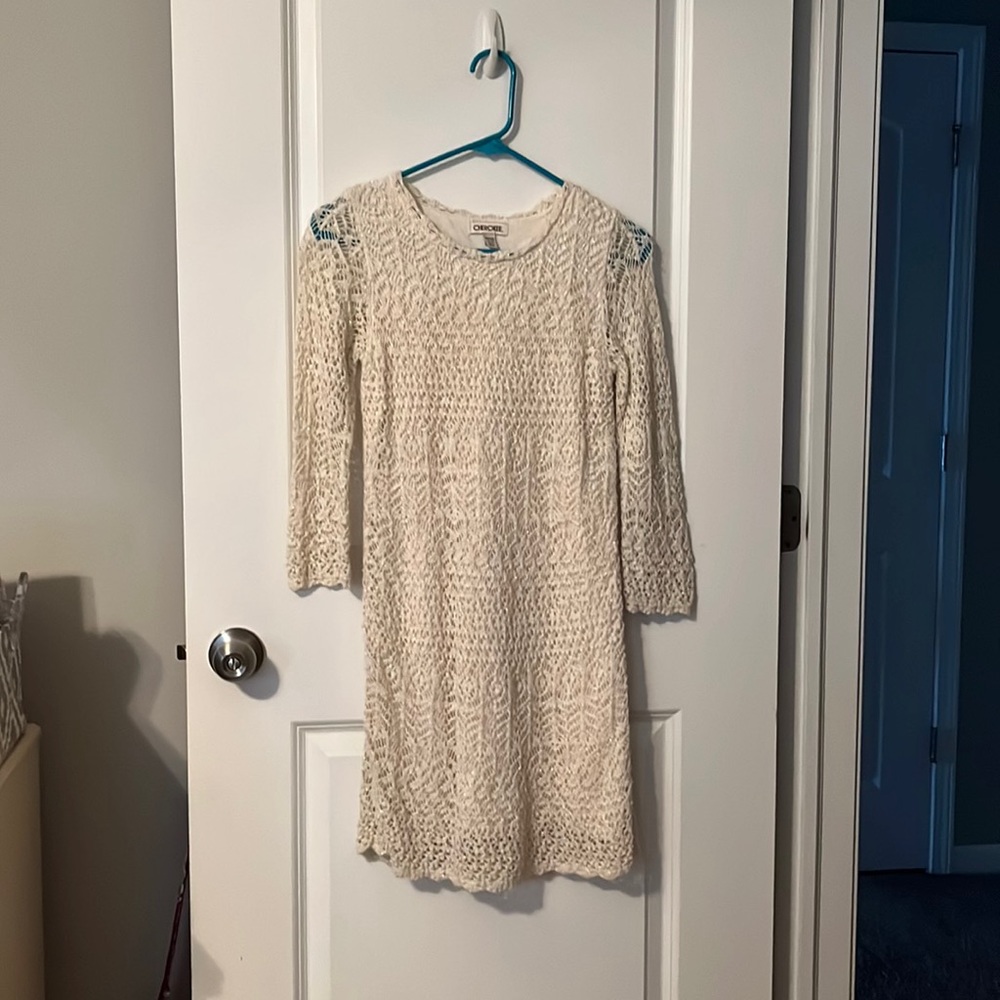 Girls XL cream colored lacey sweater dress